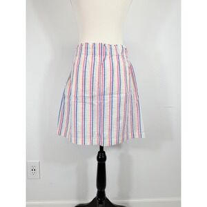 LOFT Coastal Preppy Lightweight Seersucker W/ Pockets Pastel Striped Skirt L